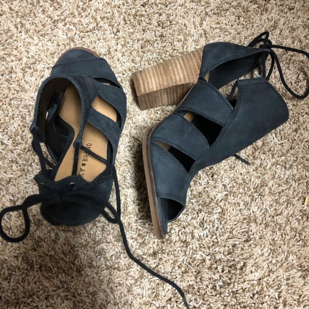 Lucky Brand Lanita Black Lace Up Heel Bootie